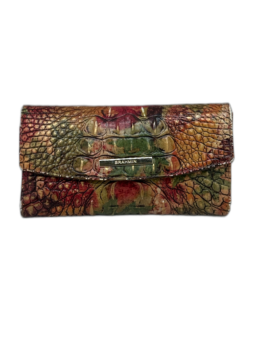Brahmin Red, Green, Orange Leather Clutch Croc Embossed Clutch Wallets Red, Green, Orange
