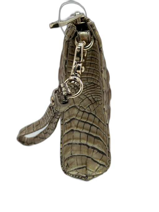 Brahmin White, Pink, Gold Leather Zip Close Croc Embossed Wristlet Clutch Bag White, Pink, Gold / Small