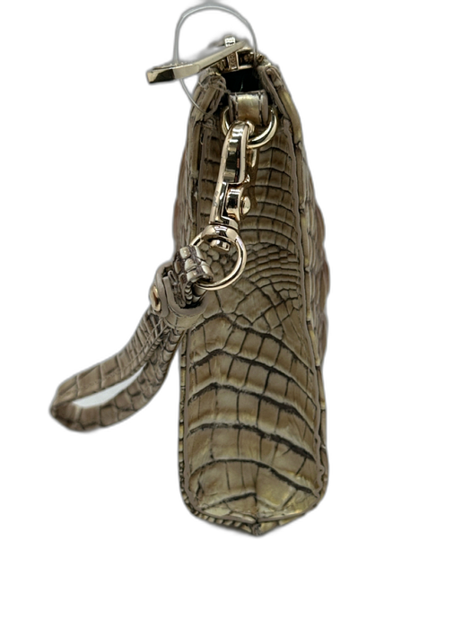 Brahmin White, Pink, Gold Leather Zip Close Croc Embossed Wristlet Clutch Bag White, Pink, Gold / Small