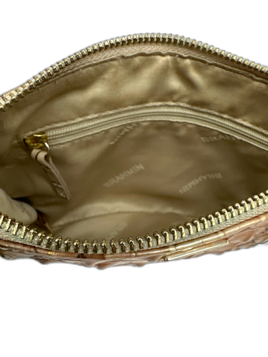 Brahmin White, Pink, Gold Leather Zip Close Croc Embossed Wristlet Clutch Bag White, Pink, Gold / Small