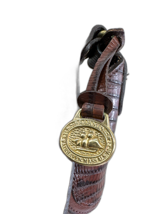 Brahmin Brown Leather Croc Embossed Gold Tone Hardware Zipper Closure Bag Brown