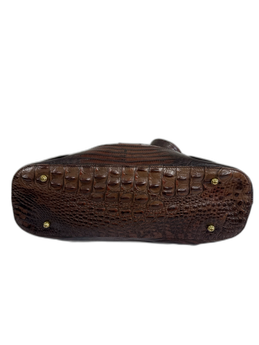Brahmin Brown Leather Croc Embossed Gold Tone Hardware Zipper Closure Bag Brown