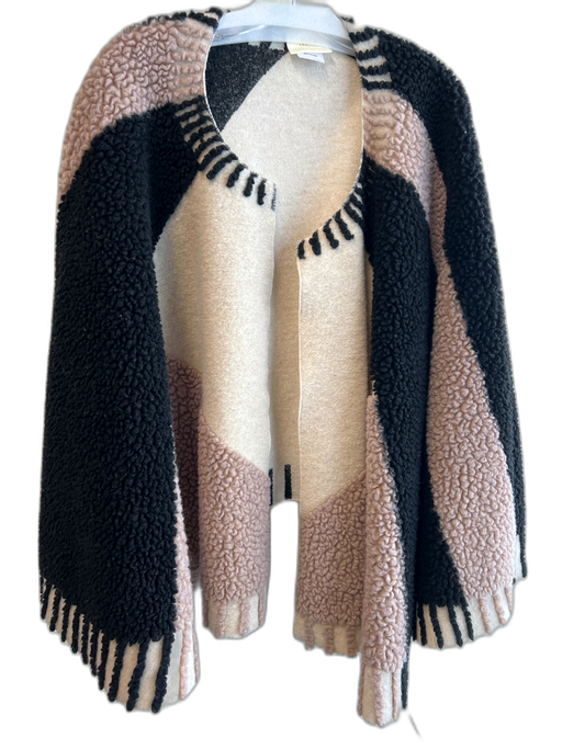 Maeve Cream, black & tan Wool Color Block Open Front Textured Cape Cream, black & tan / One Size