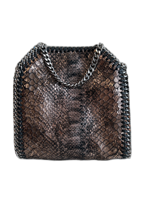 Stella McCartney Metallic Snakeskin Diamond Cut chain trim Snap Closure Bag Metallic / Small