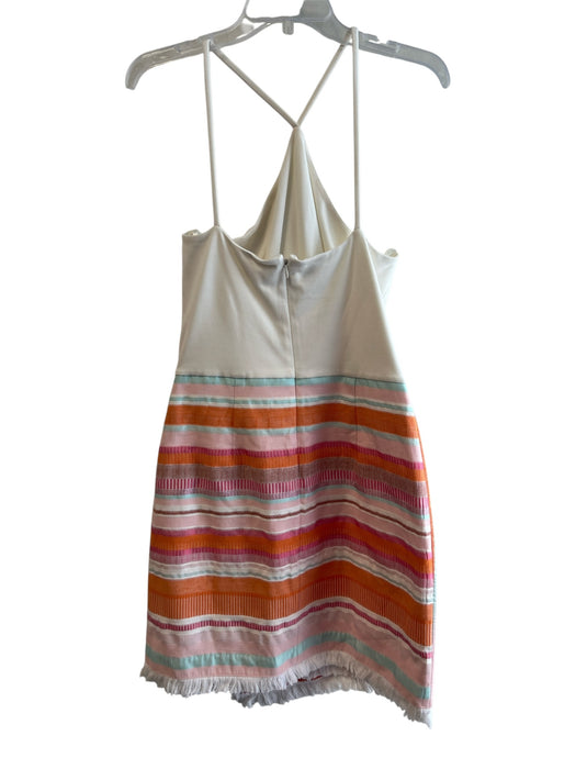 Hutch Size 10 White, Pink & Multi Rayon Halter Back Zip Stripes Fringe Hem Dress White, Pink & Multi / 10