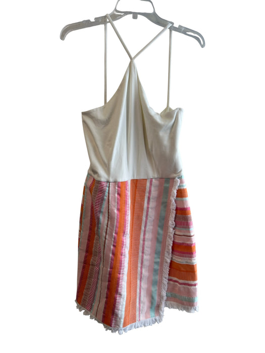 Hutch Size 10 White, Pink & Multi Rayon Halter Back Zip Stripes Fringe Hem Dress White, Pink & Multi / 10