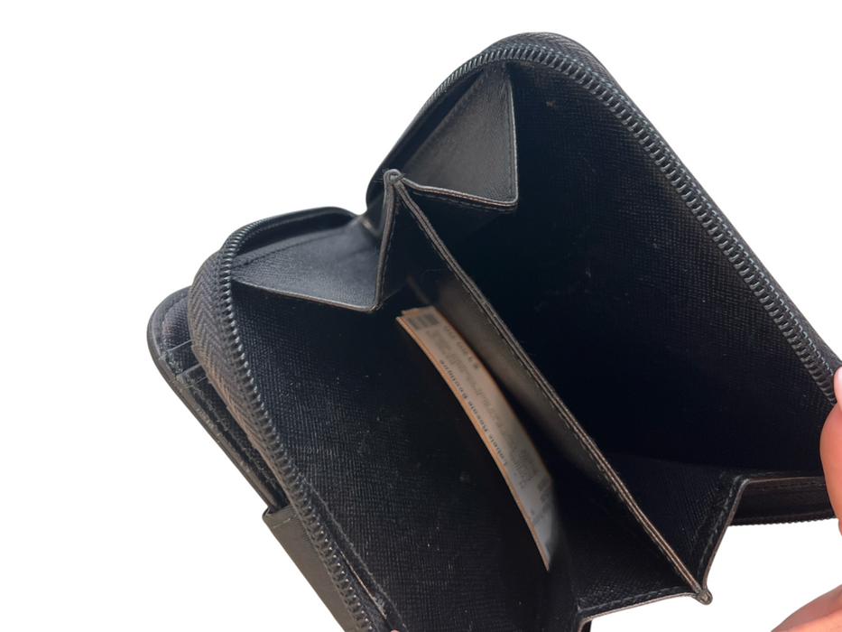 Prada Black Nylon Zip & Button Logo Card Slots Compact Wallets Black