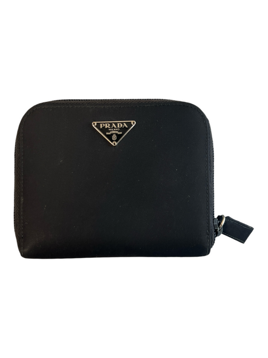 Prada Black Nylon Zip & Button Logo Card Slots Compact Wallets Black