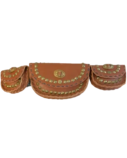 Free People Brown Cow Hide Pockets Brass Hardware Stud Detail Western Belts Brown / S/M