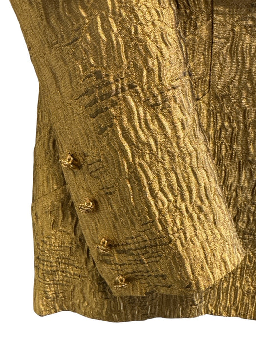 Oscar de la Renta Size 8 Gold Silk & Viscose Metallic Textured Trouser Pant Set Gold / 8