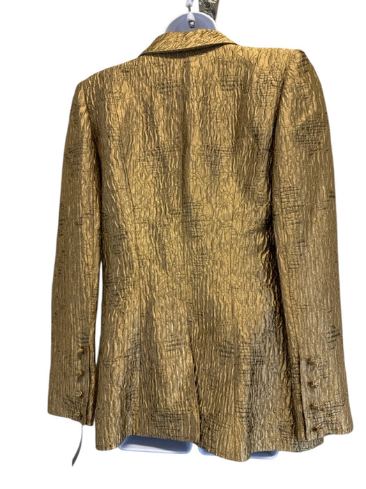 Oscar de la Renta Size 8 Gold Silk & Viscose Metallic Textured Trouser Pant Set Gold / 8