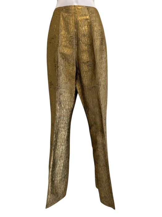 Oscar de la Renta Size 8 Gold Silk & Viscose Metallic Textured Trouser Pant Set Gold / 8
