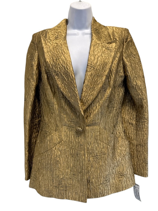 Oscar de la Renta Size 8 Gold Silk & Viscose Metallic Textured Trouser Pant Set Gold / 8