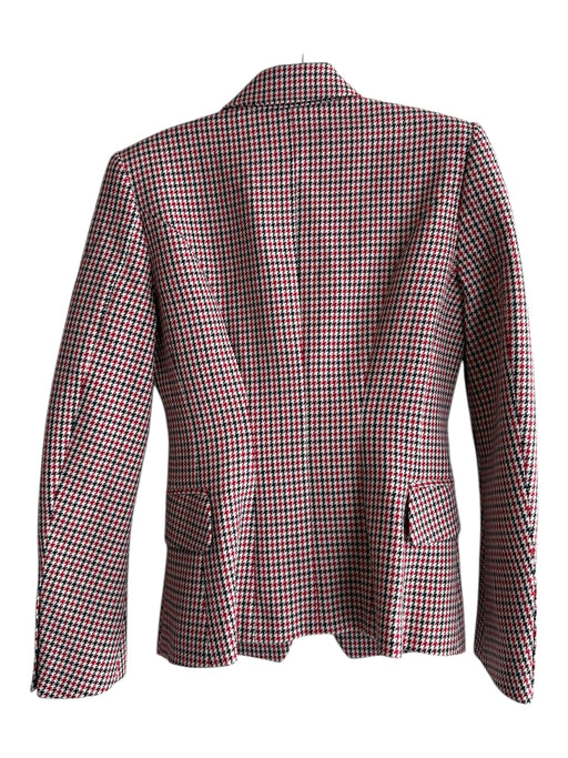 Balmain Size 36 Red & Blue Virgin Wool Houndstooth Button Front Blazer Jacket Red & Blue / 36
