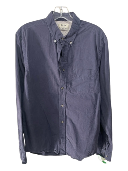 Acne Studio Size 48 Navy Blue Cotton Solid Button Down Men's Long Sleeve Shirt Navy Blue / 48
