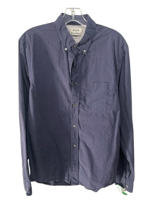Acne Studio Size 48 Navy Blue Cotton Solid Button Down Men's Long Sleeve Shirt Navy Blue / 48