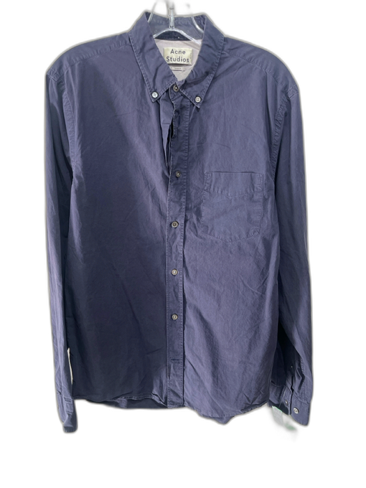 Acne Studio Size 48 Navy Blue Cotton Solid Button Down Men's Long Sleeve Shirt Navy Blue / 48