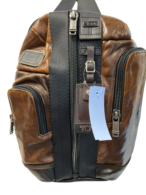 Tumi Brown & Black Leather Canvas Strap Zip Around Slingbag Bag Brown & Black / Medium