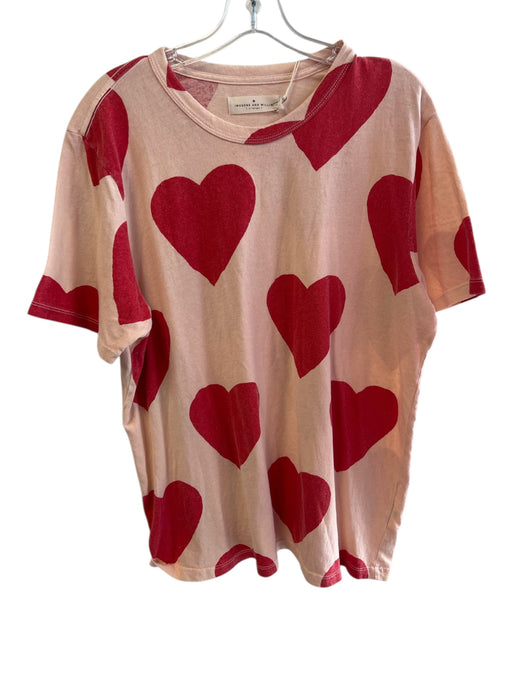 Imogene + Willie Size XL Pink & Red Cotton Short Sleeve Hearts Round Neck Top Pink & Red / XL