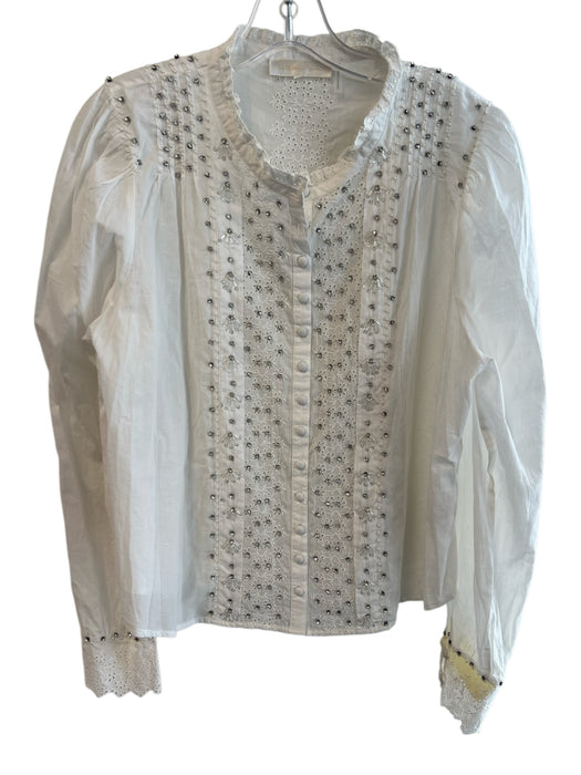 Loveshackfancy Size Est L White 100% Cotton Ruffle Neck Eyelet Lace Top White / Est L