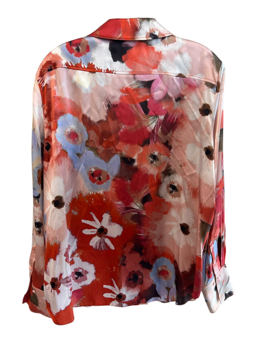 Elie Tahari Size XL Red & Multi 100% Silk floral watercolor Button Down Top Red & Multi / XL