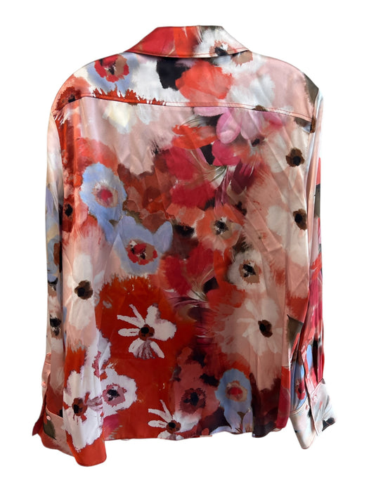 Elie Tahari Size XL Red & Multi 100% Silk floral watercolor Button Down Top Red & Multi / XL