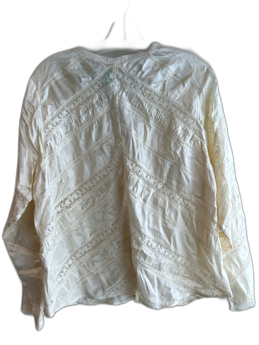 Love Shack Fancy Size Est M Ivory Viscose Long Sleeve Lace Detail V Neck Top Ivory / Est M