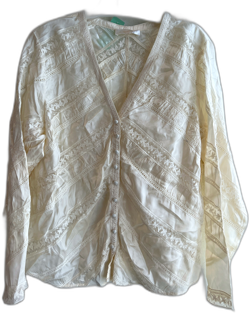 Love Shack Fancy Size Est M Ivory Viscose Long Sleeve Lace Detail V Neck Top Ivory / Est M