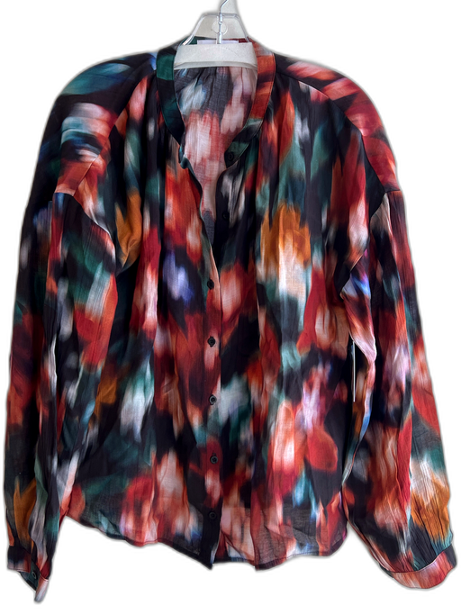 Bella Dahl Size L Red Black & Multi Rayon Long Sleeve Tie Dye Round Neck Top Red Black & Multi / L