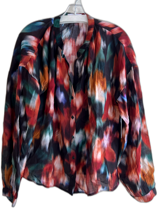 Bella Dahl Size L Red Black & Multi Rayon Long Sleeve Tie Dye Round Neck Top Red Black & Multi / L