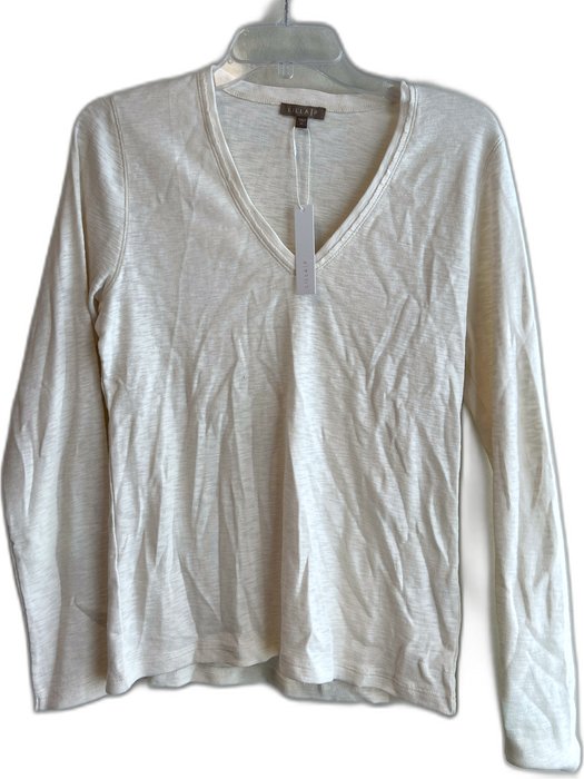 Lilla P Size XL White 100% Cotton Long Sleeve solid color V Neck Basic Top White / XL