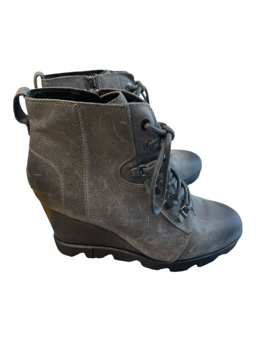Sorel Shoe Size 9 Gray Leather Waterproof Laces Side Zip Wedge Booties Gray / 9