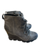 Sorel Shoe Size 9 Gray Leather Waterproof Laces Side Zip Wedge Booties Gray / 9