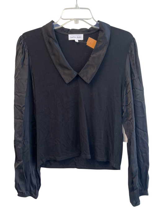 Bella Dahl Size Large Black Viscose Blend V Neck Collar Long Sleeve Ribbed Top Black / Large