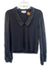 Bella Dahl Size Large Black Viscose Blend V Neck Collar Long Sleeve Ribbed Top Black / Large