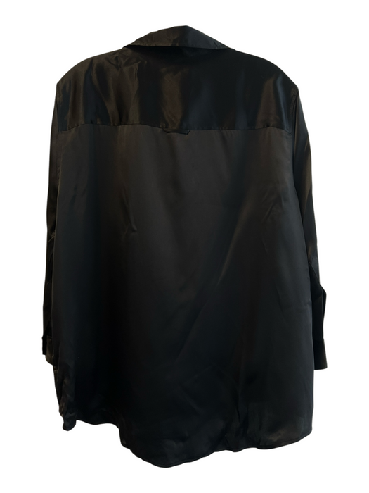 L'agence Size XXL Black Silk Button Down V Neck Collar 3/4 Sleeve Top Black / XXL