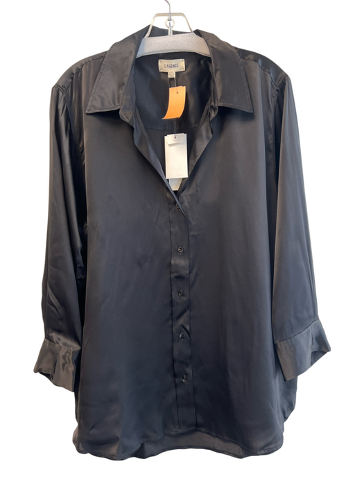 L'agence Size XXL Black Silk Button Down V Neck Collar 3/4 Sleeve Top Black / XXL