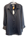 L'agence Size XXL Black Silk Button Down V Neck Collar 3/4 Sleeve Top Black / XXL