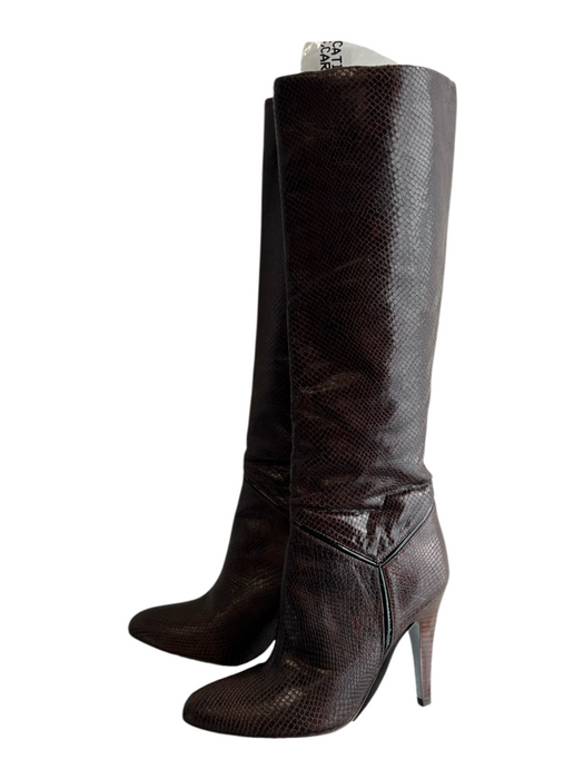 BCBG Maxazria Shoe Size 6.5 Brown Leather Almond Toe Snake High Heel Boots Brown / 6.5