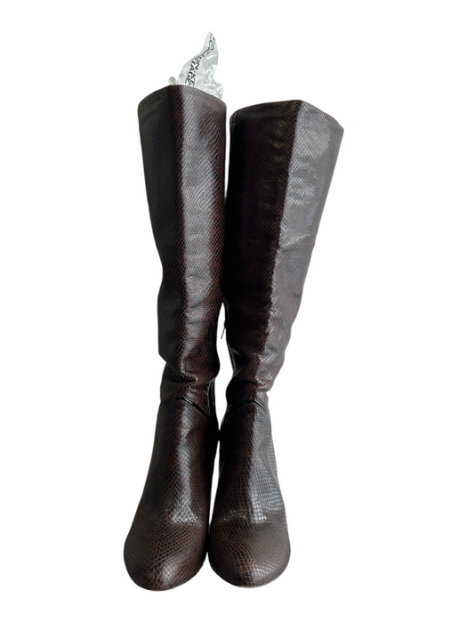 BCBG Maxazria Shoe Size 6.5 Brown Leather Almond Toe Snake High Heel Boots Brown / 6.5