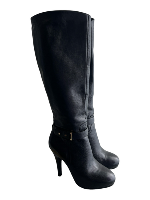 Saks Fifth Avenue Shoe Size 6 Black Leather Almond Toe Knee High High Heel Boots Black / 6