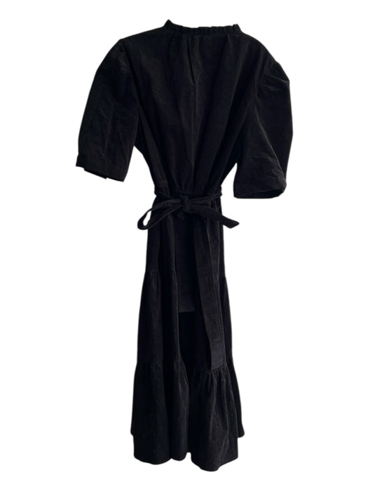 Draper James Size L Black Cotton Blend V Neck Crushed Velvet Maxi Tiered Dress Black / L