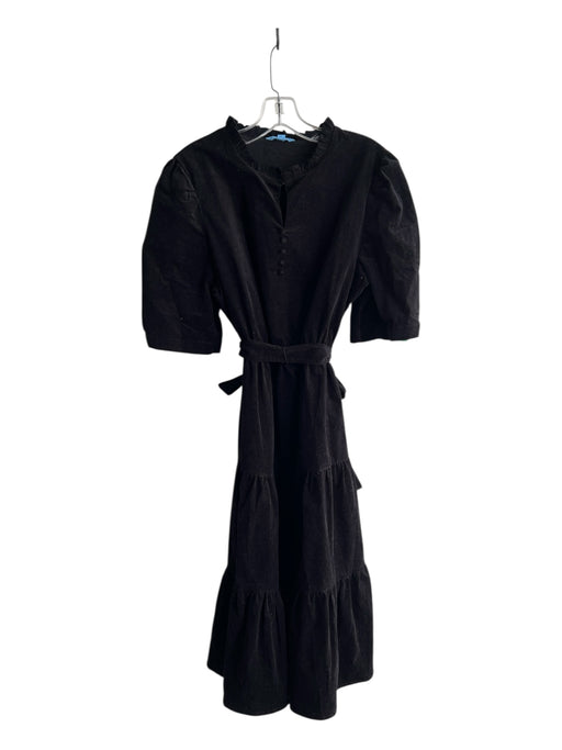 Draper James Size L Black Cotton Blend V Neck Crushed Velvet Maxi Tiered Dress Black / L