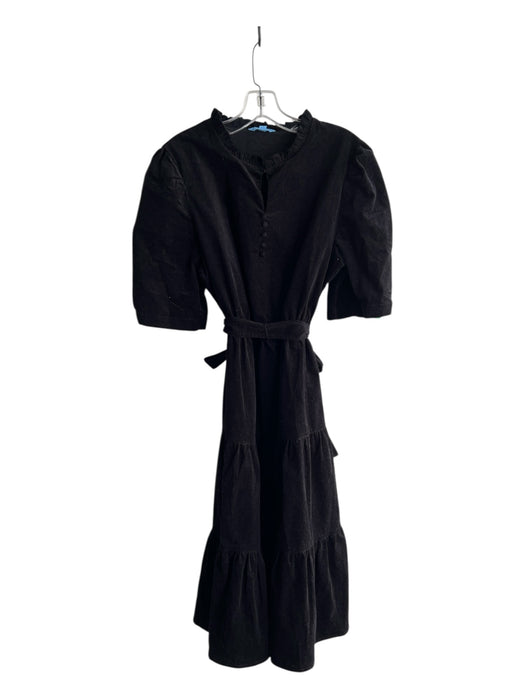 Draper James Size L Black Cotton Blend V Neck Crushed Velvet Maxi Tiered Dress Black / L