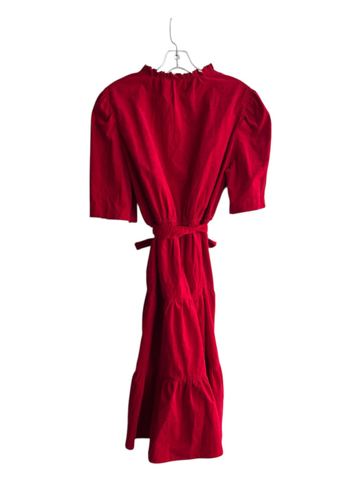 Draper James Size L Red Cotton Blend V Neck Crushed Velvet Maxi Tiered Dress Red / L