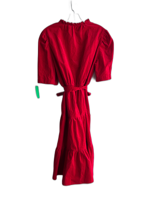 Draper James Size L Red Cotton Blend V Neck Crushed Velvet Maxi Tiered Dress Red / L