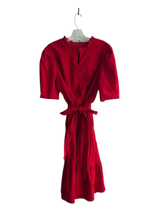 Draper James Size L Red Cotton Blend V Neck Crushed Velvet Maxi Tiered Dress Red / L