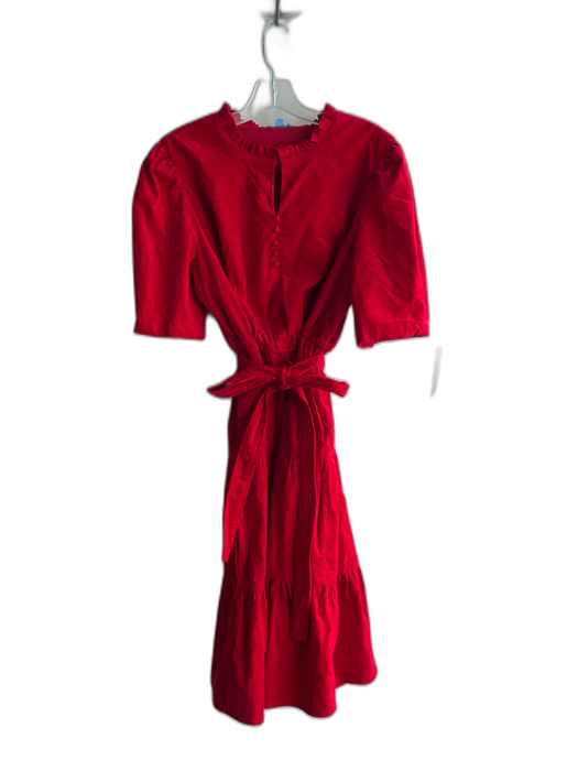 Draper James Size L Red Cotton Blend V Neck Crushed Velvet Maxi Tiered Dress Red / L