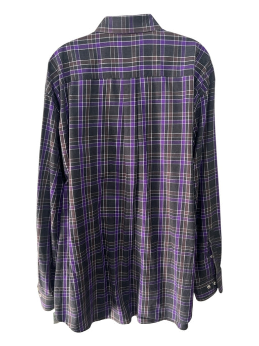 Peter Millar Size XXL Gray & Purple Cotton Plaid Button up Long Sleeve Shirt Gray & Purple / XXL