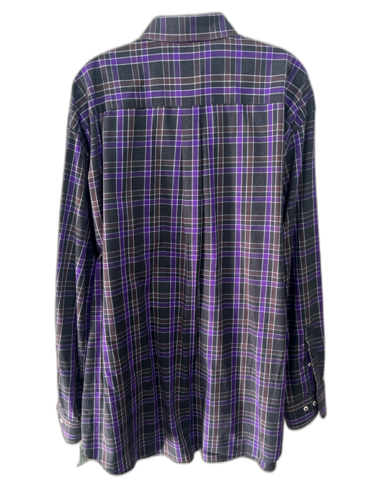 Peter Millar Size XXL Gray & Purple Cotton Plaid Button up Long Sleeve Shirt Gray & Purple / XXL
